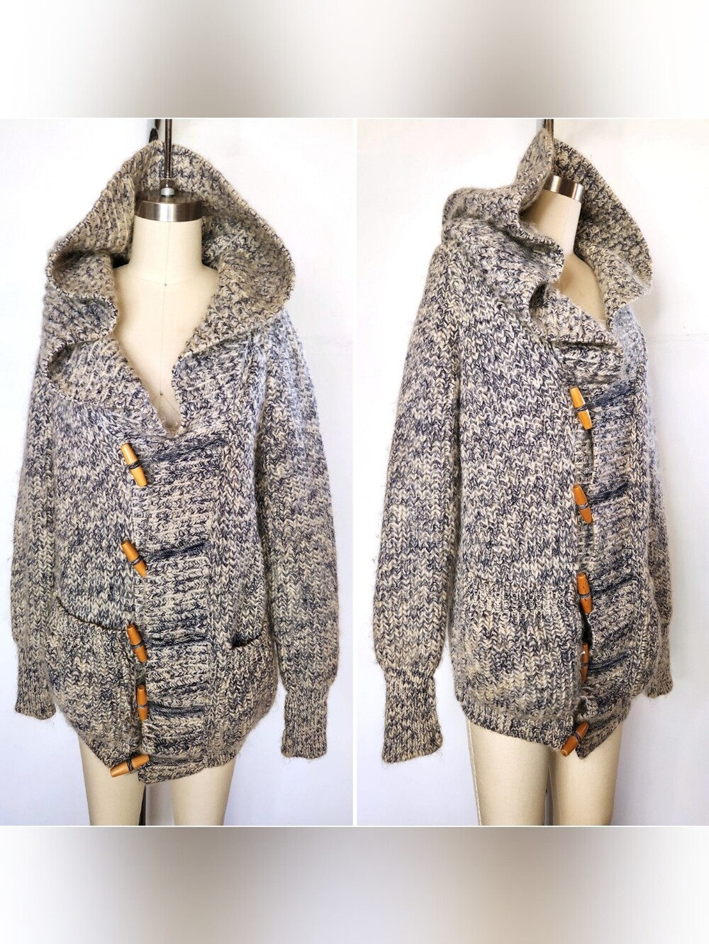Vintage Hooded Chunky Wool Knit Cardigan Frederick & Nelson England Wool Knit ML